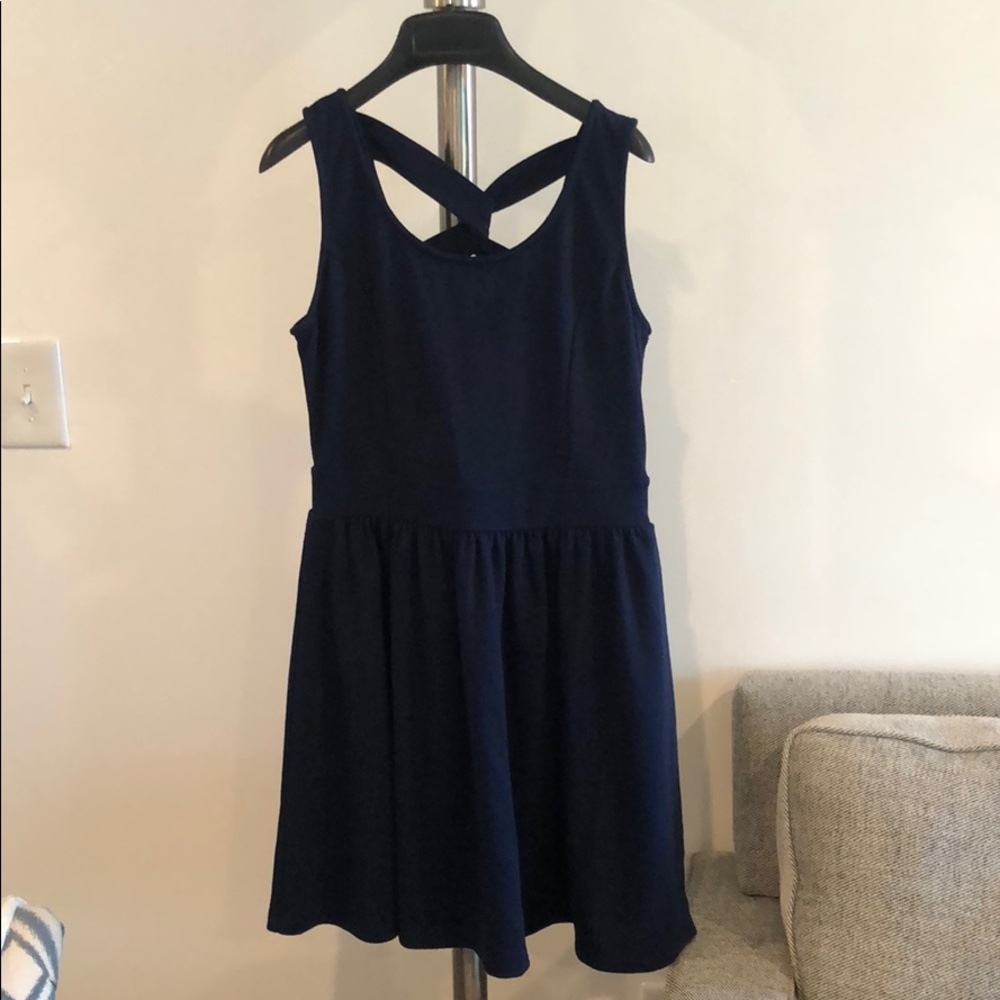Navy blue dress with criss cross back